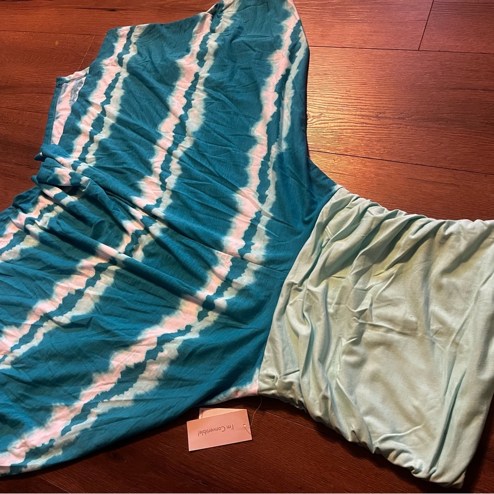 Size S ~ Dress * Vanity Aqua Teal TyeDye handkerchief hemline